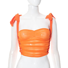 Load image into Gallery viewer, Solid Color Lace-up Sleeveless Side Cutout Umbilical Mesh Crop Top Pullover Women Sexy Slim Tank Tops
