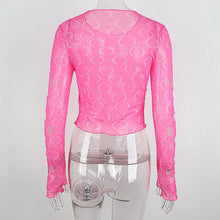Load image into Gallery viewer, Polka Dot Ripped Tops Hollow See-through Fashion Printed Cutout Sheer Cropped Navel Long Sleeve Slim Female T-shirt
