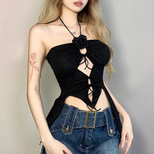 Load image into Gallery viewer, Off-shoulder Sleeveless Crop Tank Top Solid Color Sexy Halter Neck Hollow Summer Fashion Strappy Vest
