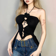 Load image into Gallery viewer, Off-shoulder Sleeveless Crop Tank Top Solid Color Sexy Halter Neck Hollow Summer Fashion Strappy Vest
