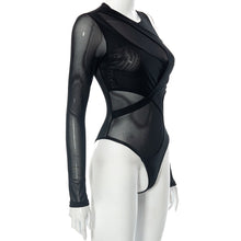 Load image into Gallery viewer, Sexy Mesh Sheer Tight Long Sleeve Women Bodysuits Fashion Model Street Shooting See-through Tight-fitting Long-sleeved Jumpsuit
