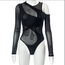 Load image into Gallery viewer, Sexy Mesh Sheer Tight Long Sleeve Women Bodysuits Fashion Model Street Shooting See-through Tight-fitting Long-sleeved Jumpsuit
