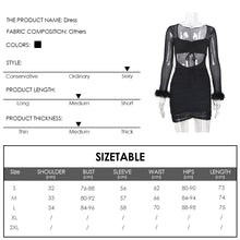 Load image into Gallery viewer, Cutout Tie-up Long Sleeve Mesh See-through Female Dress Square Neck Waist Hollow Open Back Slim Fit Sheer Solid Color Dress
