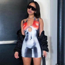 Load image into Gallery viewer, 3D Human Body Print Sexy Chest Cutout Sleeveless Tight Waist Hip Dress Fashion Sloping Shoulder Hollow Dress
