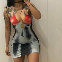 Load image into Gallery viewer, 3D Human Body Print Sexy Chest Cutout Sleeveless Tight Waist Hip Dress Fashion Sloping Shoulder Hollow Dress
