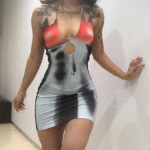 Load image into Gallery viewer, 3D Human Body Print Sexy Chest Cutout Sleeveless Tight Waist Hip Dress Fashion Sloping Shoulder Hollow Dress
