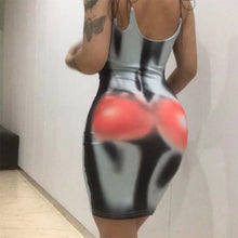Load image into Gallery viewer, 3D Human Body Print Sexy Chest Cutout Sleeveless Tight Waist Hip Dress Fashion Sloping Shoulder Hollow Dress
