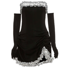 Load image into Gallery viewer, Sexy Elegant Off-shoulder Wrap Bust Long Sleeve High Waist Slim Dress With Gloves Flower Hemming Skirt
