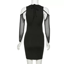 Load image into Gallery viewer, Round Neck Off-shoulder Sling Mesh Long Sleeve Panel Sexy Waist Cutout Dress Slim Fit Strappy Short Dress
