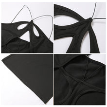 Load image into Gallery viewer, French Suspender Halterneck Off-shoulder High Waist Slit Maxi Dress Solid Color Slim Fit Hollow Ripped Long Dress
