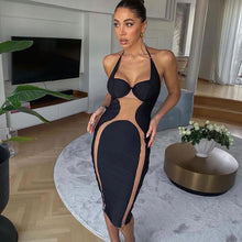 Load image into Gallery viewer, Summer Fashion Panelled Color Lowcut Sexy Halterneck Lace-up Open Back Off-shoulder Slim Fit Dress
