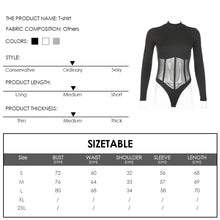 Load image into Gallery viewer, High Round Neck Skinny Sexy Black Slim Fit Long Sleeve Mesh See-through One Piece Bodysuit T-shirt
