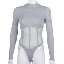Load image into Gallery viewer, High Round Neck Skinny Sexy Black Slim Fit Long Sleeve Mesh See-through One Piece Bodysuit T-shirt

