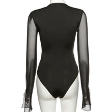 Load image into Gallery viewer, Abstinence Sexy Suspender Bodysuit Long Sleeve Lowcut Hollow One-piece Top Mesh T-shirt
