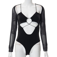 Load image into Gallery viewer, Abstinence Sexy Suspender Bodysuit Long Sleeve Lowcut Hollow One-piece Top Mesh T-shirt
