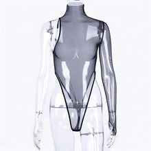 Load image into Gallery viewer, Turtleneck Sexy See-through Onesies Bodysuit Single-sleeve Mesh Hollow Perspective Shirt Jumpsuit
