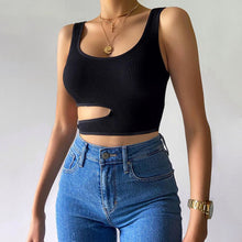 Load image into Gallery viewer, Sleeveless U-neck Solid Color Tight Waist Slim Solid Color Knit Sweater Summer Top Vest

