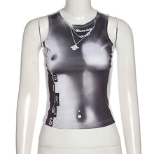 Load image into Gallery viewer, Round Neck Cropped Navel T-shirt Necklace Print Slim Fit Summer Sleeveless Multiple Color Top Vest
