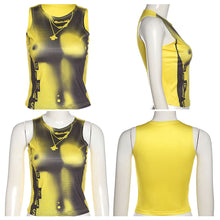 Load image into Gallery viewer, Round Neck Cropped Navel T-shirt Necklace Print Slim Fit Summer Sleeveless Multiple Color Top Vest
