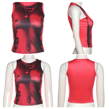 Load image into Gallery viewer, Round Neck Cropped Navel T-shirt Necklace Print Slim Fit Summer Sleeveless Multiple Color Top Vest
