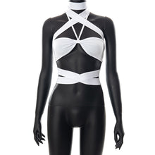 Load image into Gallery viewer, Pullover Halter Neck Hollow Crop Top Tie-up Casual Crop Navel Wrap Chest Tight Waist Top Summer White T-shirt
