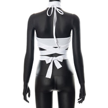 Load image into Gallery viewer, Pullover Halter Neck Hollow Crop Top Tie-up Casual Crop Navel Wrap Chest Tight Waist Top Summer White T-shirt
