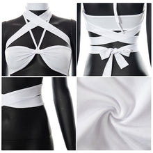 Load image into Gallery viewer, Pullover Halter Neck Hollow Crop Top Tie-up Casual Crop Navel Wrap Chest Tight Waist Top Summer White T-shirt
