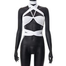 Load image into Gallery viewer, Pullover Halter Neck Hollow Crop Top Tie-up Casual Crop Navel Wrap Chest Tight Waist Top Summer White T-shirt
