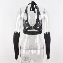 Load image into Gallery viewer, Ins Style V-neck Metal Open Back Crop Top Slim Fit Halterneck Vest With Sleeves Nightclub Party Sexy Lowcut Shirt
