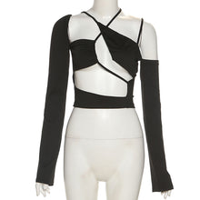 Load image into Gallery viewer, Sexy Hollow Off-shoulder Irregular Slim Corset Ins Fashion Halterneck Solid Color Inner Long-sleeved T-shirt Top
