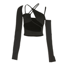 Load image into Gallery viewer, Sexy Hollow Off-shoulder Irregular Slim Corset Ins Fashion Halterneck Solid Color Inner Long-sleeved T-shirt Top
