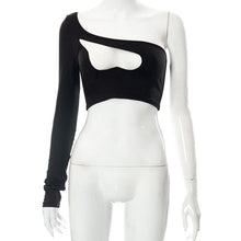 Load image into Gallery viewer, Summer Sexy Fashion Hollow Corset Shirt One-shoulder Single Sleeve Lowcut Short Cropped Navel Top
