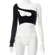 Load image into Gallery viewer, Summer Sexy Fashion Hollow Corset Shirt One-shoulder Single Sleeve Lowcut Short Cropped Navel Top
