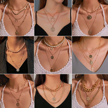 Load image into Gallery viewer, Fashion Vintage Gold Multilayer Necklace Portrait Pearl Pendant Necklace Clavicle Chain Jewelry Accessories
