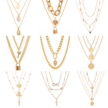 Load image into Gallery viewer, Creative Retro Multilayer Necklace Simple Metal Chain Necklace Clavicle Chain Jewelry Accessories Gift

