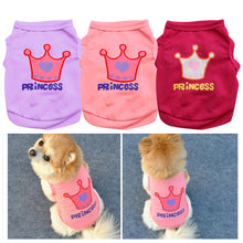 Load image into Gallery viewer, XS-L Pet Vest Princess Letter Crown Dog Cat T-shirt Vest Puppy Costumes Casual Pet Clothes For Small Medium Dog Kitty
