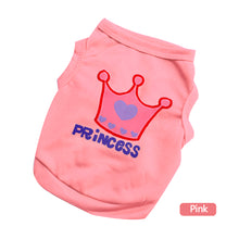 Load image into Gallery viewer, XS-L Pet Vest Princess Letter Crown Dog Cat T-shirt Vest Puppy Costumes Casual Pet Clothes For Small Medium Dog Kitty
