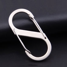 Load image into Gallery viewer, 10pcs S Type Stainless Steel Carabiner With Lock Mini Keychain Hook Anti-Theft Outdoor Camping Backpack Buckle Key-Lock Tool
