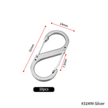 Load image into Gallery viewer, 10pcs S Type Stainless Steel Carabiner With Lock Mini Keychain Hook Anti-Theft Outdoor Camping Backpack Buckle Key-Lock Tool
