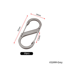 Load image into Gallery viewer, 10pcs S Type Stainless Steel Carabiner With Lock Mini Keychain Hook Anti-Theft Outdoor Camping Backpack Buckle Key-Lock Tool
