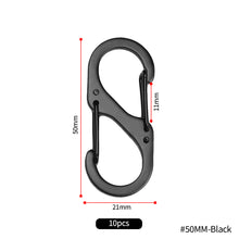 Load image into Gallery viewer, 10pcs S Type Stainless Steel Carabiner With Lock Mini Keychain Hook Anti-Theft Outdoor Camping Backpack Buckle Key-Lock Tool
