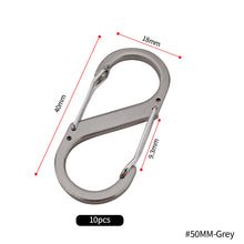 Load image into Gallery viewer, 10pcs S Type Stainless Steel Carabiner With Lock Mini Keychain Hook Anti-Theft Outdoor Camping Backpack Buckle Key-Lock Tool
