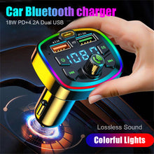 Load image into Gallery viewer, Car Bluetooth 5.0 FM Transmitter 4.2A Dual USB Type-C Charger Atmosphere Light Mp3 Player U Disk TF Card Lossless Music
