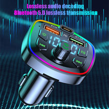 Load image into Gallery viewer, Car Bluetooth 5.0 FM Transmitter 4.2A Dual USB Type-C Charger Atmosphere Light Mp3 Player U Disk TF Card Lossless Music
