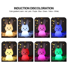 Load image into Gallery viewer, Cute Rabbit Tap Night Light Silicone Animal Atmosphere Lamp Children Kids Holiday Gift Dimmable Sleeping Night Lamp 5V USB Charging

