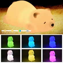 Load image into Gallery viewer, USB Charging Cute Polar Bear Tap Night Light Silicone Animal Atmosphere Lamp Children Kids Holiday Gift Dimmable Sleeping Night Lamp 5V
