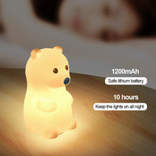 Load image into Gallery viewer, USB Charging Cute Polar Bear Tap Night Light Silicone Animal Atmosphere Lamp Children Kids Holiday Gift Dimmable Sleeping Night Lamp 5V
