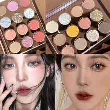Load image into Gallery viewer, 12 Colors Pearlescent Matte Eyeshadow Palette Transparent Glitter Earth Color Women Cosmetics Glitter Eyeshadow Palette

