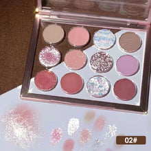 Load image into Gallery viewer, 12 Colors Pearlescent Matte Eyeshadow Palette Transparent Glitter Earth Color Women Cosmetics Glitter Eyeshadow Palette
