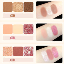 Load image into Gallery viewer, 3 Colors Eyeshadow Palette Waterproof Pearl Matte Glitter Daisy Eyeshadow Girl Sunset Makeup Bright Eyeshadow Palette
